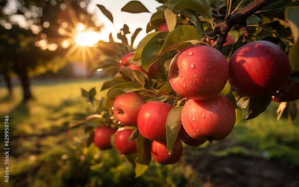 Juicy Apples Growing on Apple Farm. Generative Ai