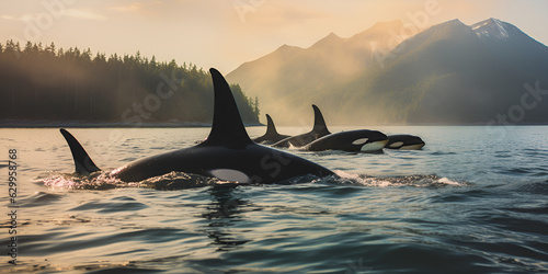 Fototapeta Seasonal changes bring extra challenges to resident killer whales generative ai