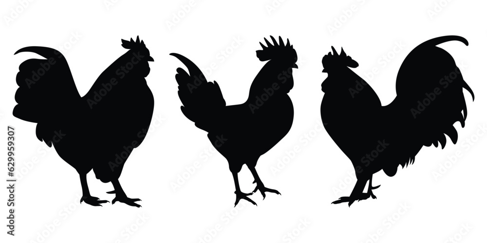 Fototapeta premium Farm Animal Rooster Silhouette Vector Illustration