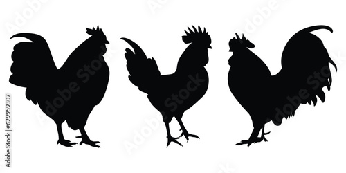Farm Animal Rooster Silhouette Vector Illustration