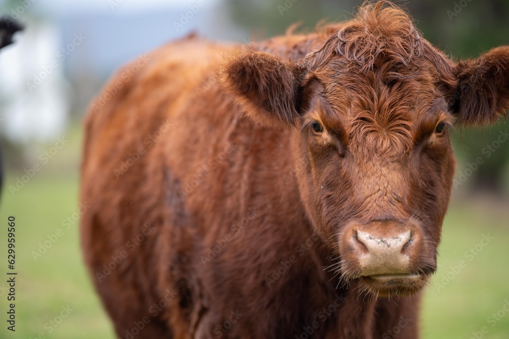 Close up of a black cows face in a field on a farm in the rain Close up of a black cows face in a field on a farm in the rain