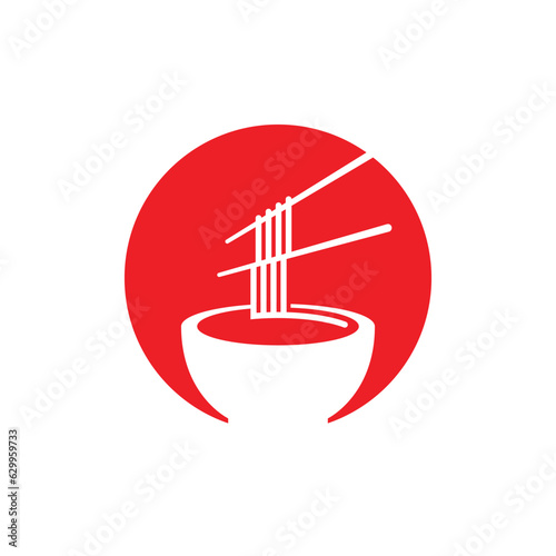 Red bowl noodles logo template and design template spicy noodle illustration