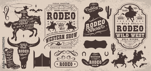 Rodeo show monochrome set emblems