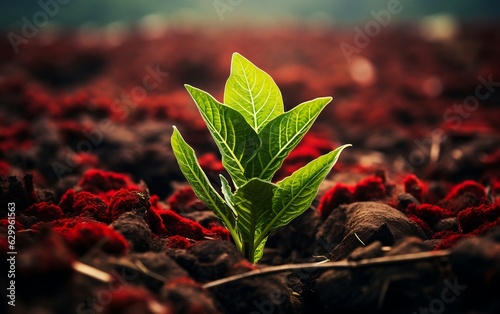 Crimson Harvest Photo of a Tobacco Plant with a Red Hue, Generative Ai