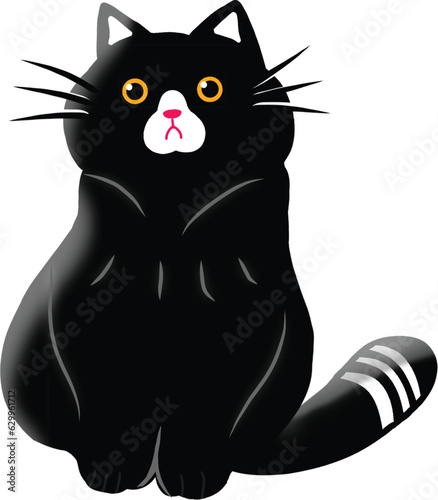 Adorable black cat sitting illustration