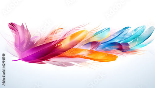 Abstract feather rainbow patchwork background. Beautiful Soft and Light White Fluffy Feathers Floating. Abstract. Light weight of feather floating. Generated AI illustration