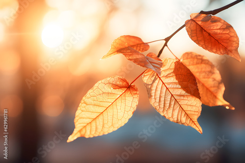 autumn leaves background with copy space and blured background ai generated art 
