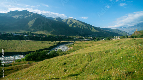 Beautiful view of the mountain river in summer. Georgia, Europe. Caucasus mountains.