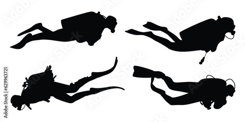 scuba divers or scuba diving Silhouettes Vector Illustration
