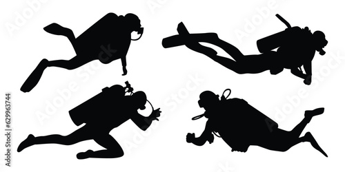 scuba divers or scuba diving Silhouettes Vector Illustration