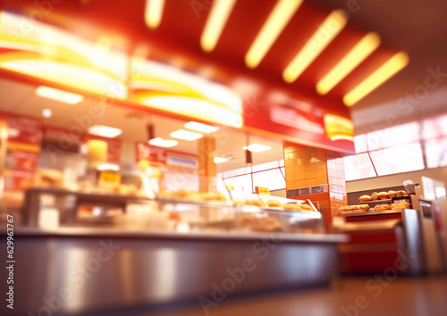 Empty fast food restaurant counter with various meal selection.AI Generative.
