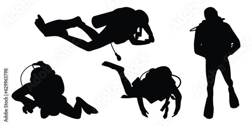 scuba divers or scuba diving Silhouettes Vector Illustration