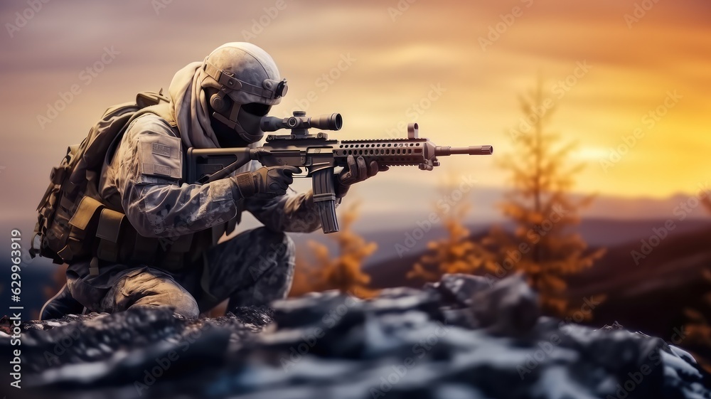 Army sniper during the military operation.