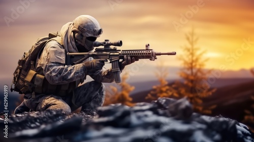 Army sniper during the military operation.