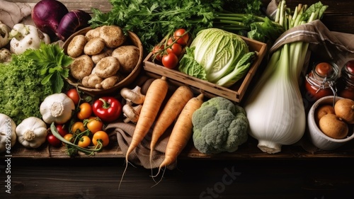 Green vegetables on wooden table, Detox diet concept, Fresh vegetables.