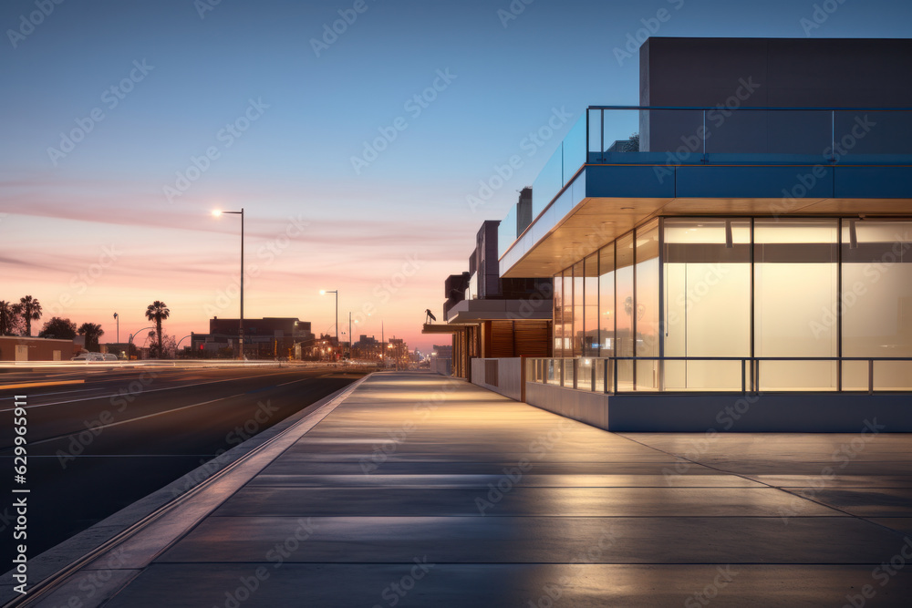 empty street with modernist building