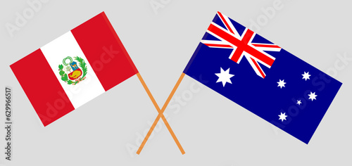 Crossed flags of Peru and Australia. Official colors. Correct proportion