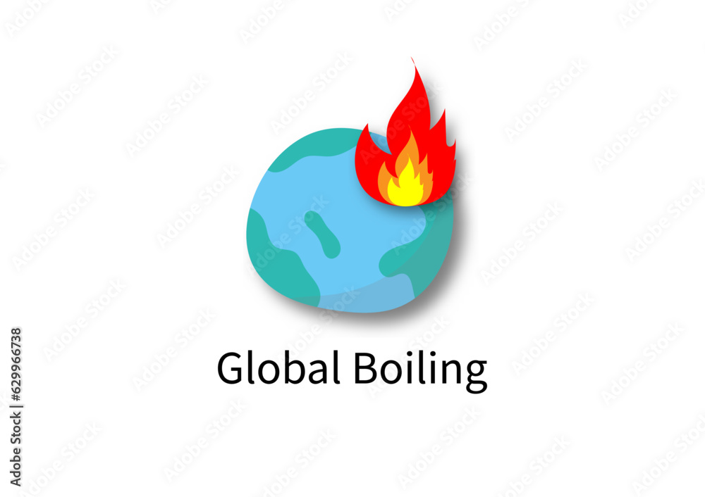 Global warming or boiling. Red hot flame with earth on white background ...