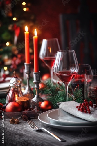 festive christmas table setting with candles