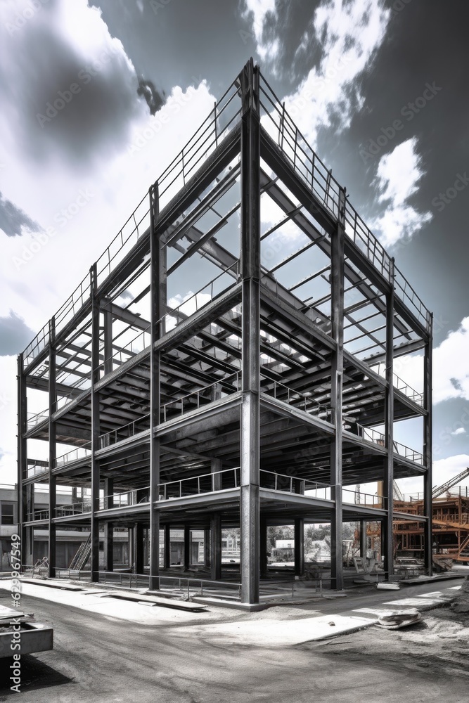 steel frame structure of a building under construction