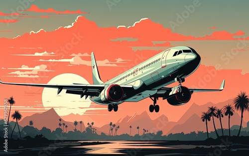 Minimal Flat Vector Illustration Flying out of LAX