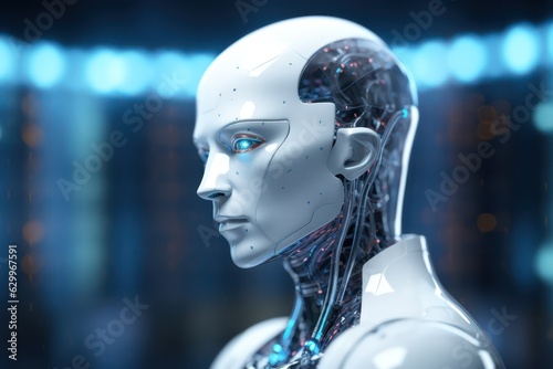 humanoid robot on white isolated. data network connection background. Generative Ai.
