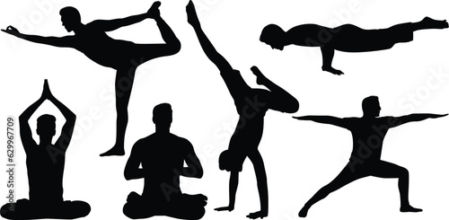 Male Doing Yoga or Yoga man silhouettes vector