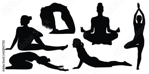 Female Doing Yoga or Yoga woman silhouettes vector