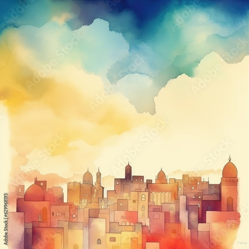 Watercolor European ancient city, generated by AI