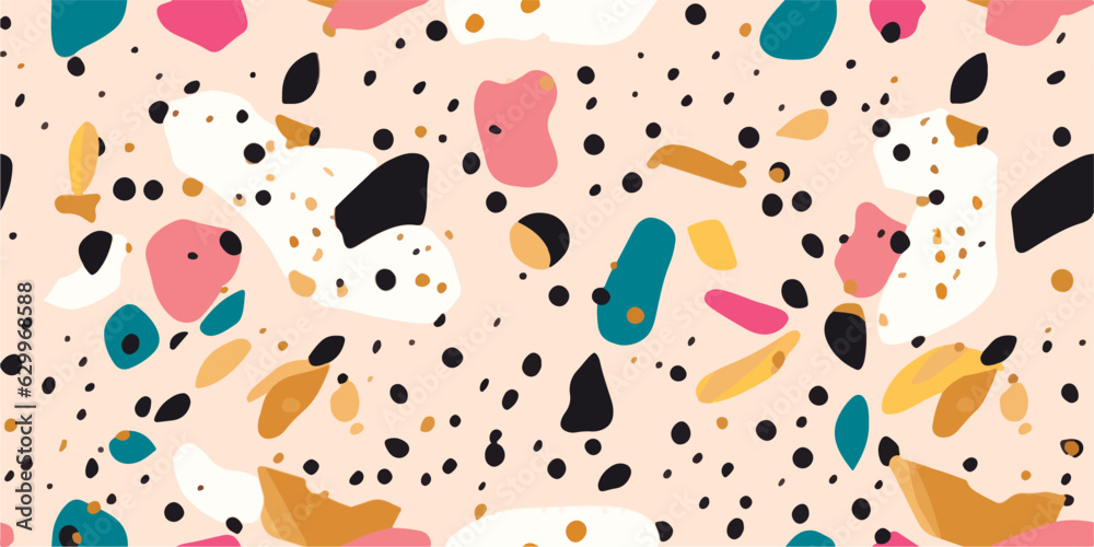 Colorful seamless terrazzo pattern. Hand drawn trendy abstract illustrations. Creative collage seamless pattern Colorful seamless terrazzo pattern. Hand drawn trendy abstract illustrations. Creative collage seamless pattern