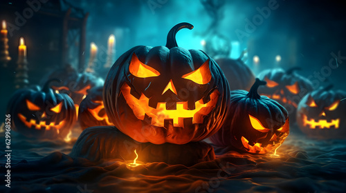 Halloween pumpkin head on a dark background 
