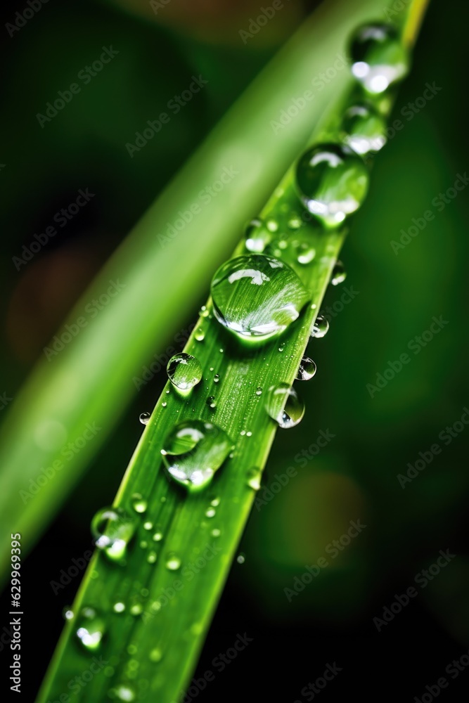 Naklejka premium macro shot of a single grass blade with water droplet