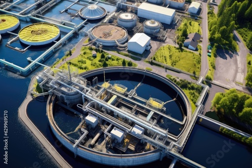 aerial view of a modern wastewater treatment plant