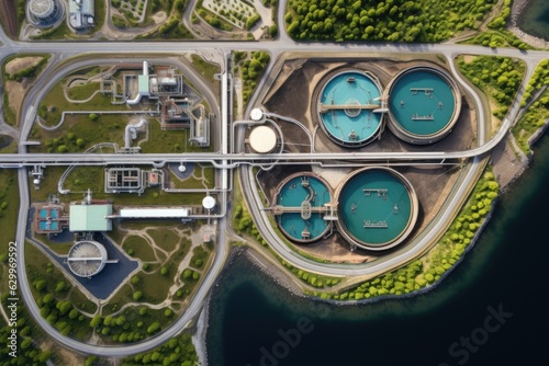 aerial view of a modern wastewater treatment plant