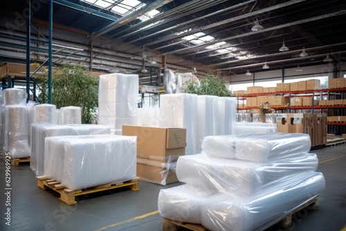 biodegradable plastic film rolls in factory warehouse
