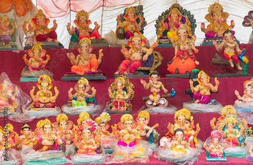 Indian Hindu God Lord Ganesha Statues  Coated with colors and sold for Ganesh Chathurthi