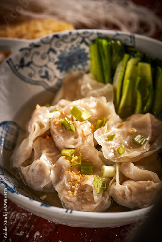 Traditional Thai Noodles with Red Pork and Wonton