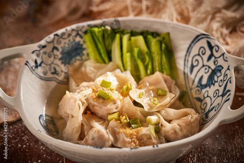 Traditional Thai Noodles with Red Pork and Wonton