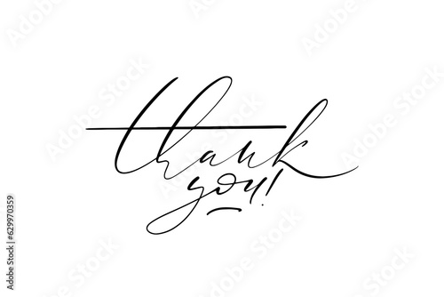 Thank you thin hand written text on white background. Calligraphy lettering with common words for cards, social media, posters, banners and photo overlay. Vector illustration.