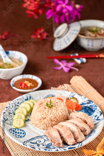 Hainanese Chicken Rice, Singaporean food ready to serve