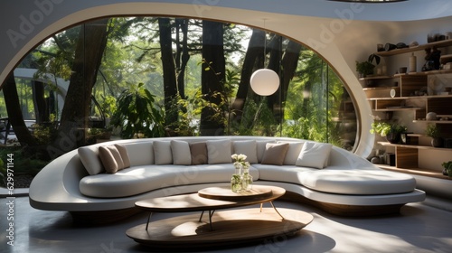Set of wood table inside living room modern style. Generative Ai © Areerat