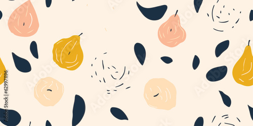 Hand drawn minimalist cute abstract fruit pattern. Collage contemporary print. Fashionable template for design.