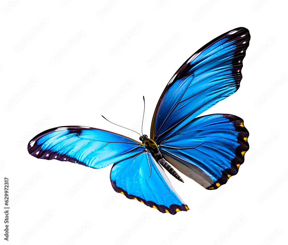 Fototapeta premium Butterfly close-up on white background, top view, realistic illustration, generative ai