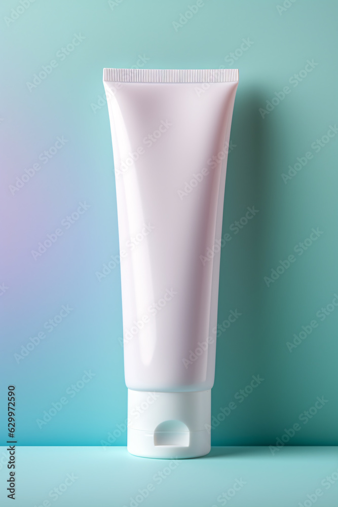 Blank white plastic tube on pastel background. Cosmetic beauty product branding mockup. Copy space. Blank white plastic tube on pastel background. Cosmetic beauty product branding mockup. Copy space.