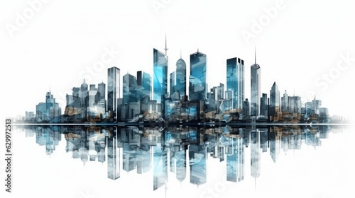 Panoramic city illustration material in front of white background © evening_tao
