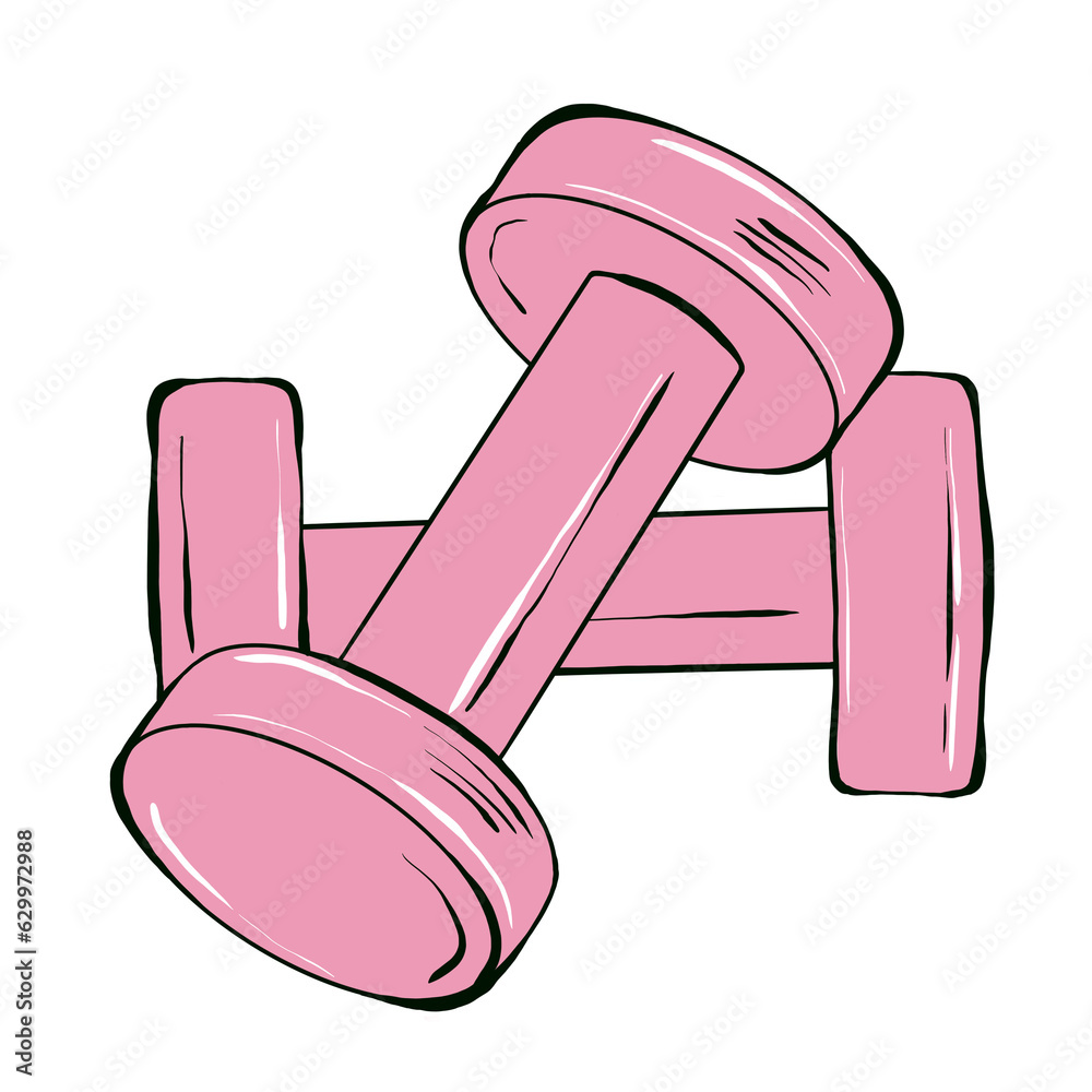 Pink dumbbells isolated on white background. Hand drawn illustration. Pink dumbbells isolated on white background. Hand drawn illustration.