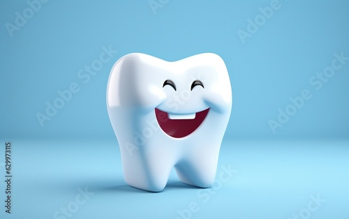 Tooth on Blue Background - Dental Treatment. Generative Ai