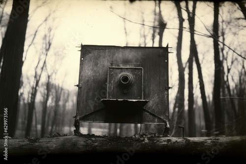 pinhole camera with exposed film negative nearby