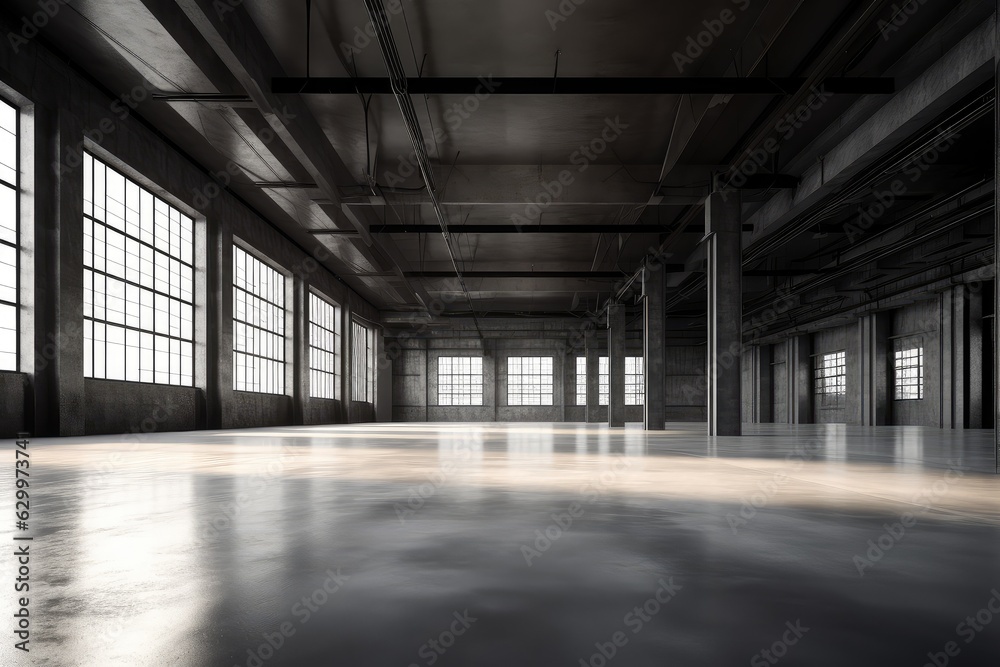 Inside the super large empty factory Inside the super large empty factory