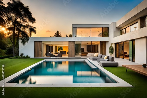 modern house with swimming pool Generated Ai © AQ Arts